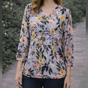 Suzy Shier Floral Blouse in Yellow and Black
